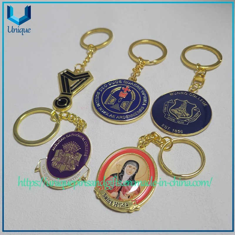 Custom Metal Souvenir Crafts Keychain, School/University/Corporate Logo Gold Metal Keychain for Promotional Gifts