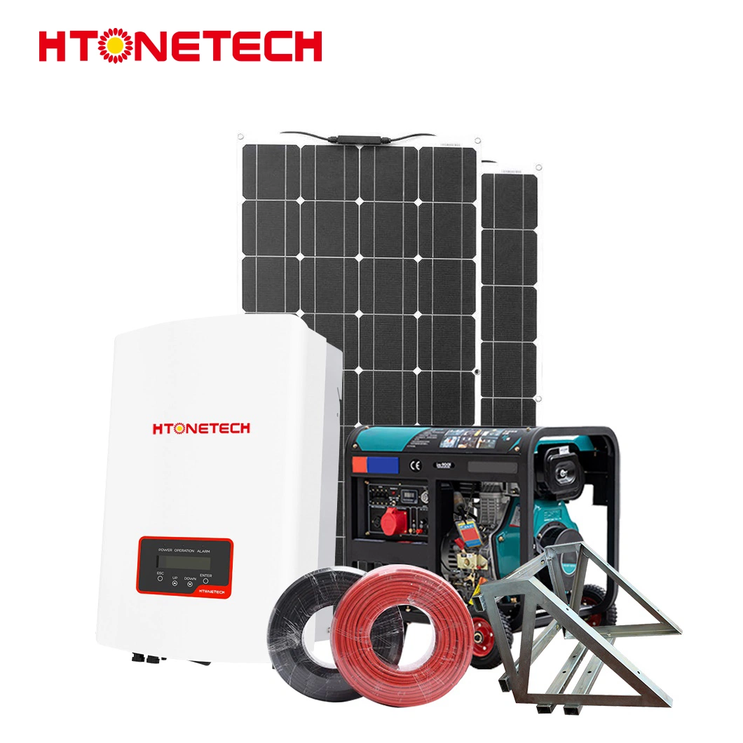 Htonetech 12V Monocrystalline Solar Panel Manufacturers Solar System 6kw Hybrid Inverter China 10000 Watts Solar Power System with 15 Kw 60Hz Diesel Generator