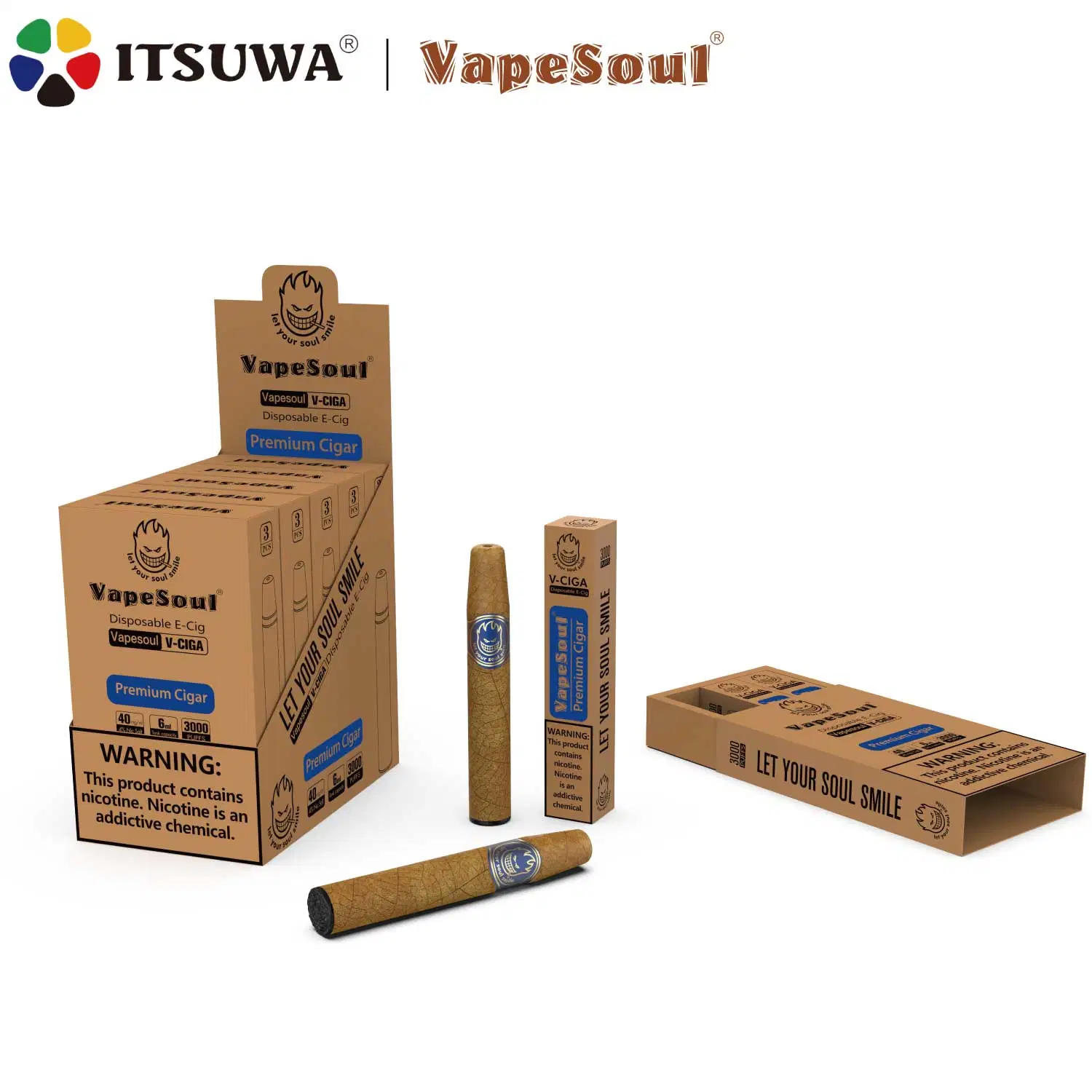 Itsuwa Vapesoul V-Ciga 2023 Hot-Selling Disposable Vape E-Ciga Tobacco Fruits Flavors Available 3000 Puffs Vape