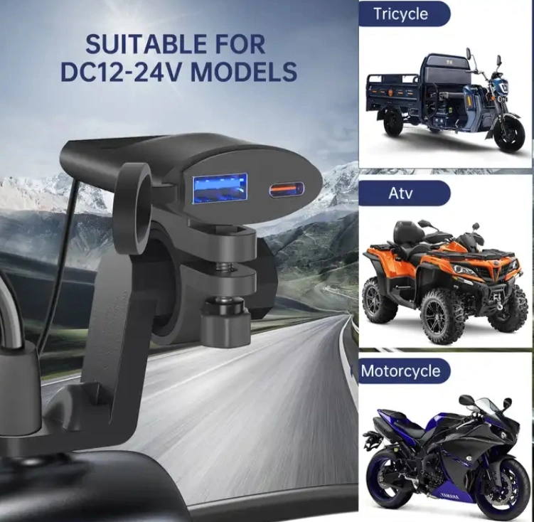 Motorcycle USB Fast Charger Pd+QC 3.0 DC 12 and 24V Dual Port Smart Device Charger