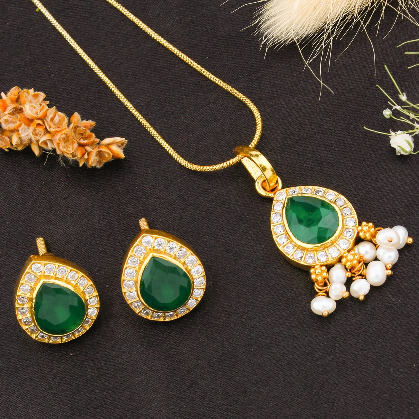 The Paresha Drop Shape 925 Sterling Silver Earrings Pendant Jewelry Set