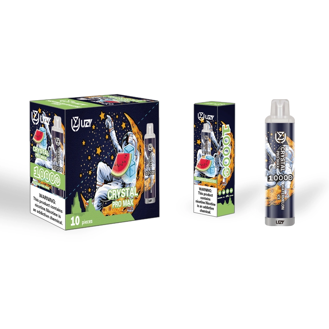 Uzy Crystal PRO Max Puff 10000 cigarrillos desechables E 16ml Cartucho con 650mAh batería recargable RGB Luz Glowing lápiz VAPE 12 sabores