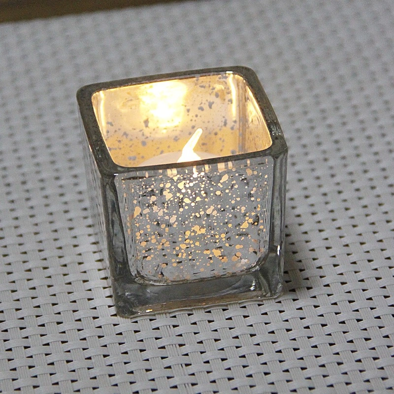 Square Mercury Silver Glass Candle Holder Tealight Holder