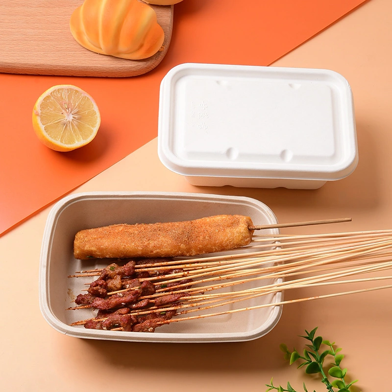 Plastic-Free 100% Compostable Healthy Natural Plant Fiber 550ml Rectangular Sushi Box Snack Box Cake Box Salad Box Food Storage Container with Lid