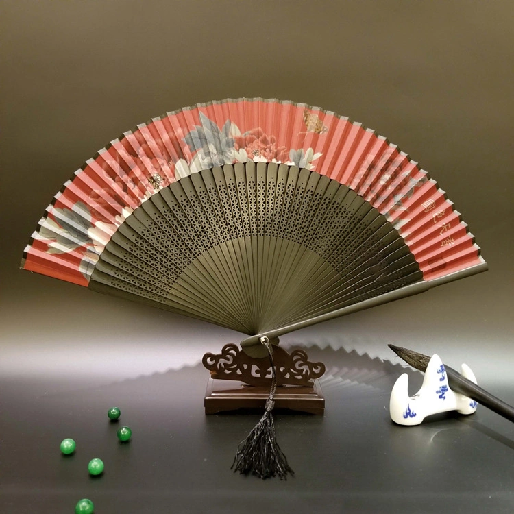 Hot Seller Customised Wooden Folding Bamboo Paper Hand Fan with Bag