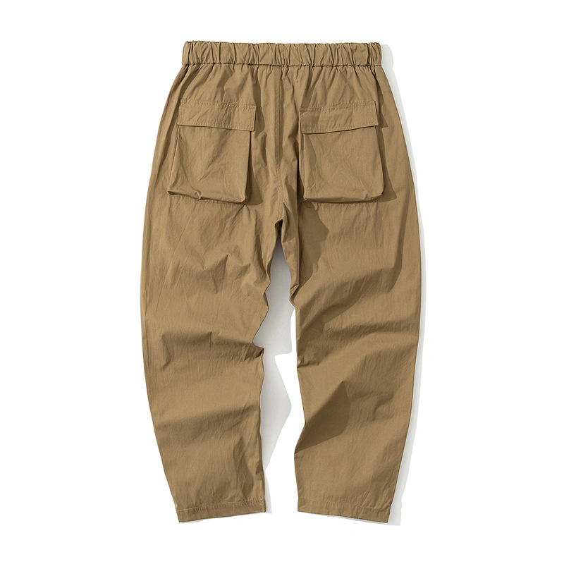 Mens Drawstring mezcla de algodón transpirable Pant Pantalón Cargo Pantalones de trabajo