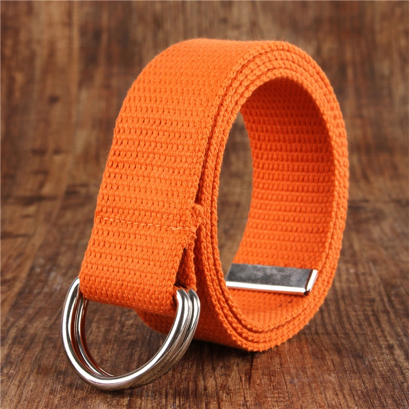 Mens and Womens Unisex 2-in-1 Adjustable Web Canvas Double D Ring Belt with D-Ring