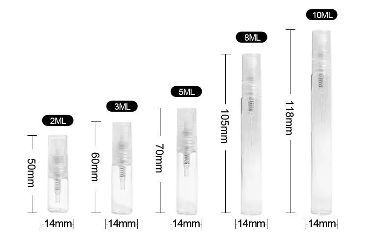 2ml 3ml 5ml 10ml Mini Clear Spray Bottle Glass Perfume Sample Packaging