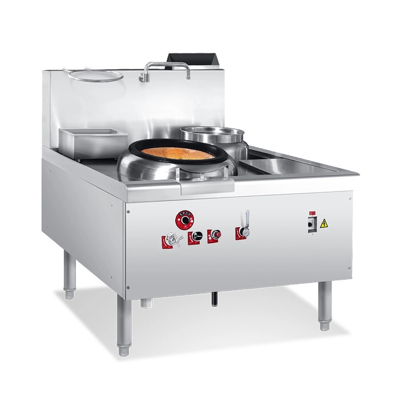 Stainless Steel Traditional Gas Chinese Wok Cooking Range, (Single Burner with Single Rear Pot)