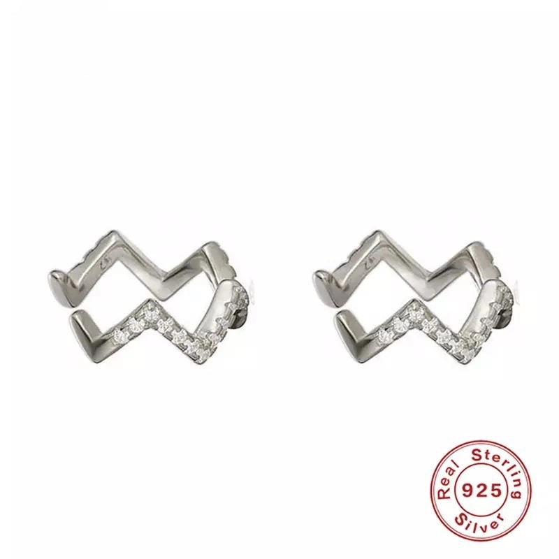 925 Sterling Silver Wave Zircon brassard d'oreille avec CZ Earrings Bijoux