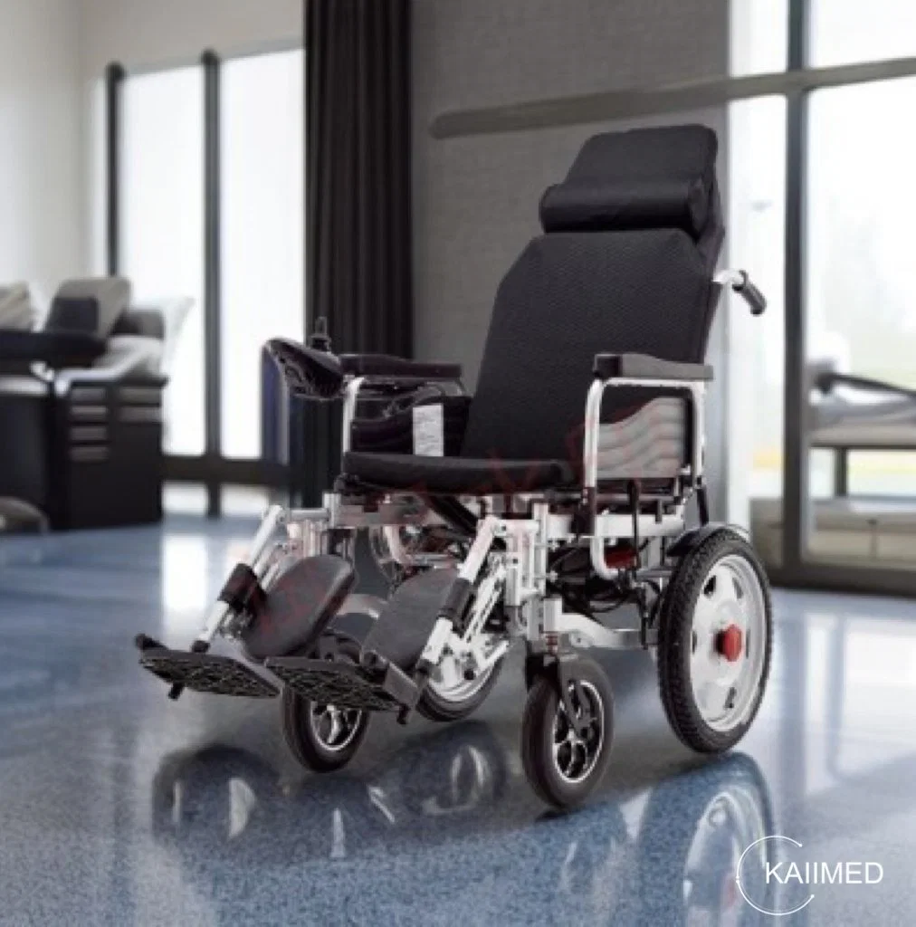 [PW-6005A] cadeira de rodas com ajuste elétrico elétrico elétrico rebatível com encosto, travões e controlo por joystick em liga de alumínio ou aço como mobiliário de hospital