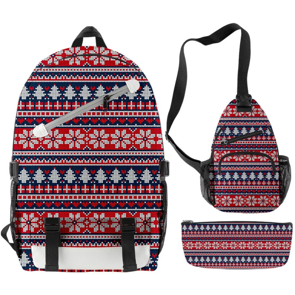 Nouveau Sac de Noël Ensemble barre oblique Zipper sac à dos, sac en bandoulière, un crayon cas