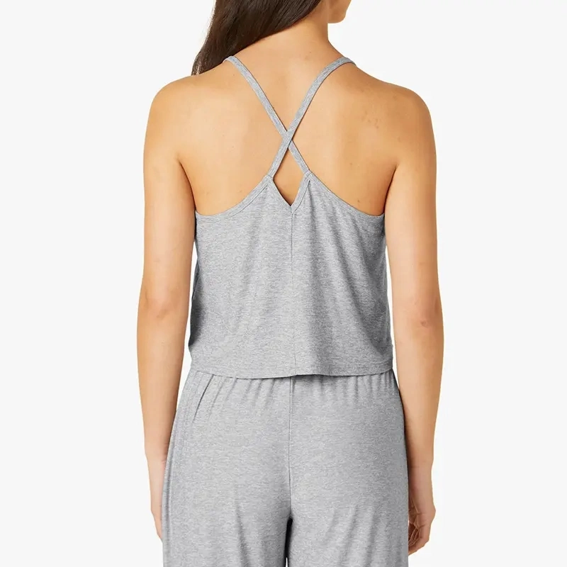 New Arrival Curved Neckline Criss-Cross Straps Sleepwear Tank Cropped Top