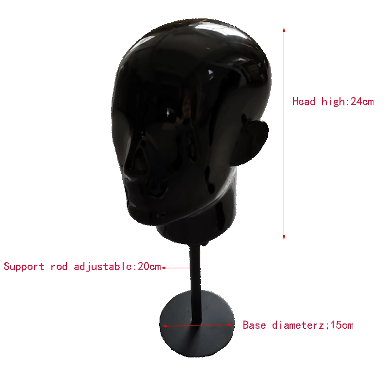 Hat Display Fiberglass Glossy Black Mannequin Head with Metal Base