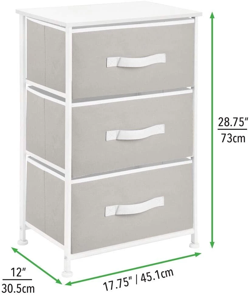 Coffret de tiroirs en tissu de qualité supérieure, fabriqué sur mesure en Chine. Rangement vertical autonome avec 3 tiroirs. Cabinet de rangement en cadre métallique.