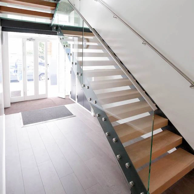 Modern Indoor Small Space Stairs Stainless Steel Wooden Straight Staircase