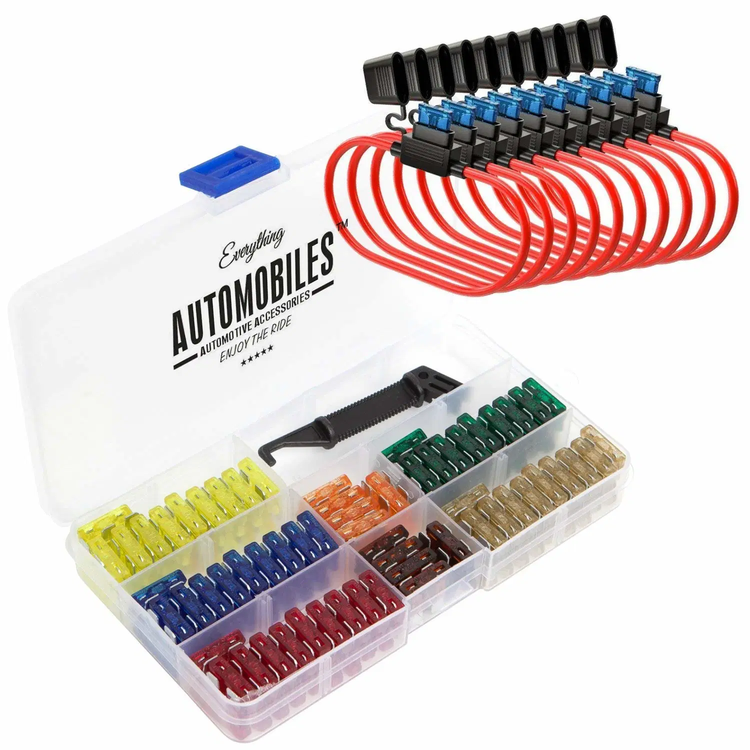 120 Assorted Fuses with 10 Inline Fuse Holders - Includes Fuse Puller Tool, Great for Use on Car