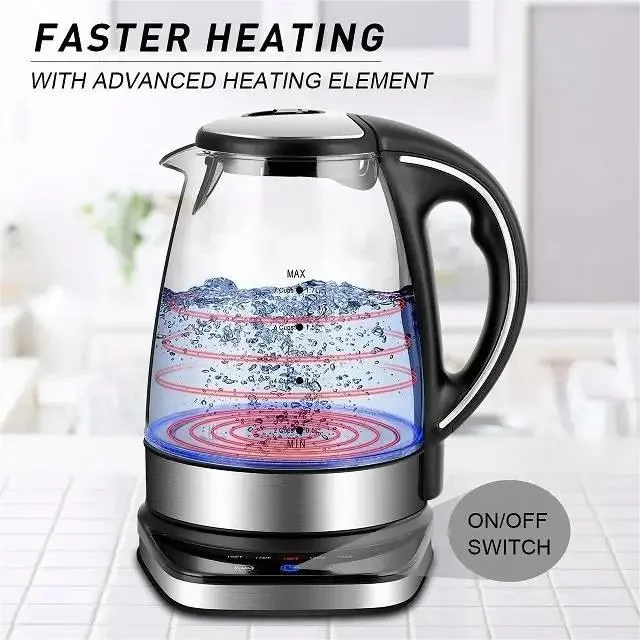 Kitchen Appliances 120V 220V 1.7L Blue LED Light Electric Hot Water Glass Kettles with Customized Services