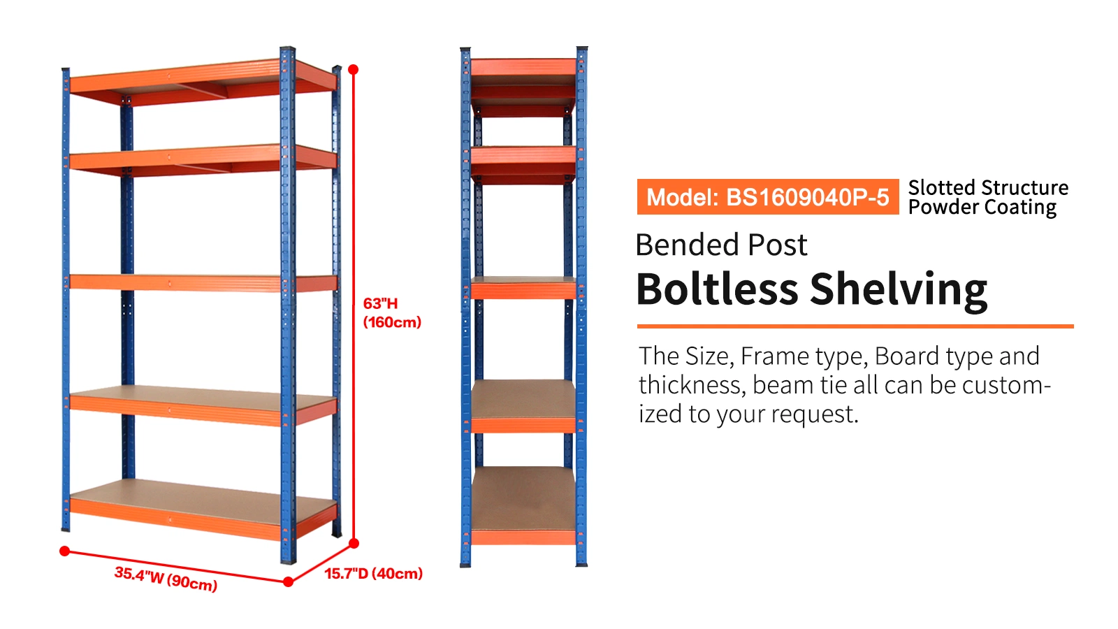 5 Tiers Boltless Storage Racking for Home Office School Restaurant