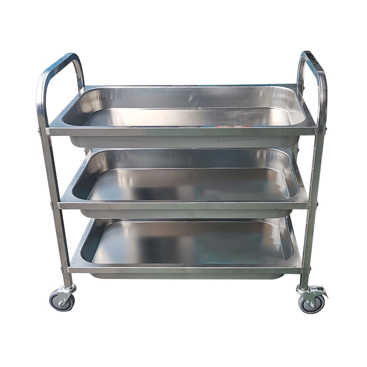 new product stainless steel two layer hand push trolley for transport and delivery of food