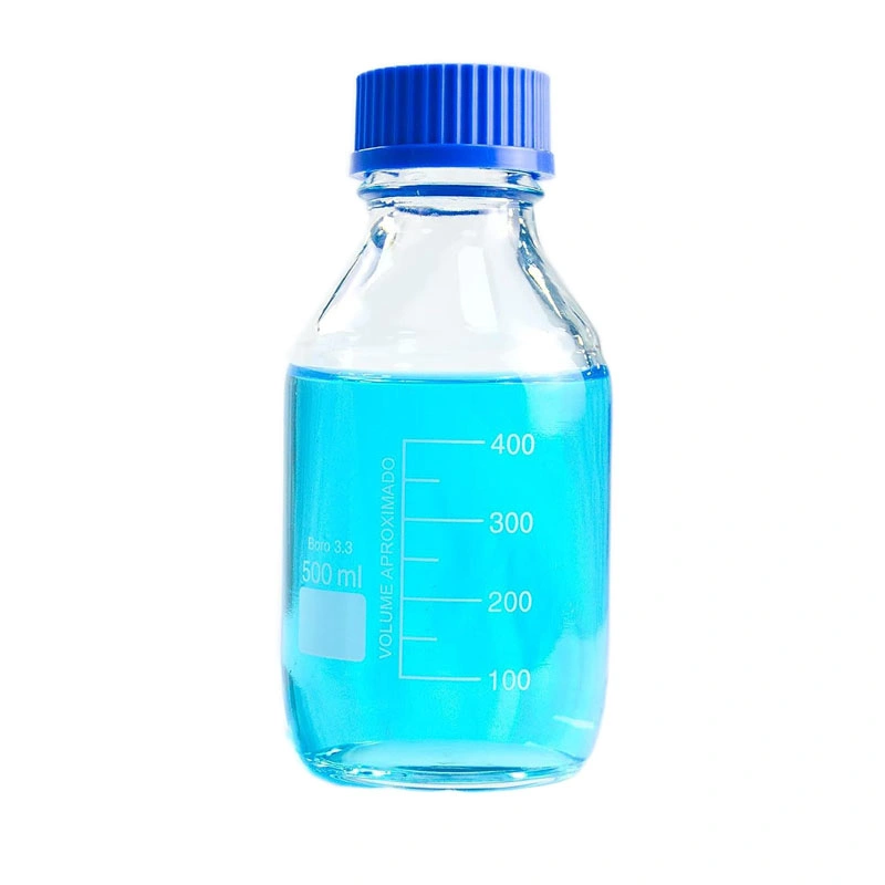 500ml botella de reactivo ámbar transparente de vidrio de alto borosilicato con azul Tapa de rosca