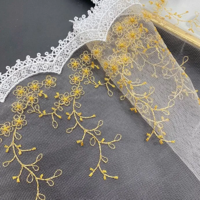 Gauze Embroidery Fabric Clothing Accessories Gold Thread Two-Color Bar Code Lace Accessories