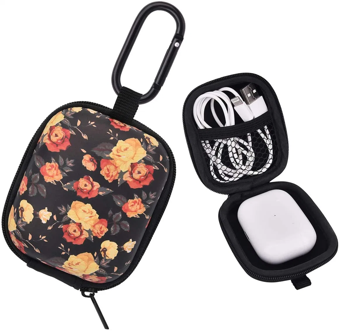 Small Size Earphone Case with Digital Printing and Carabiner Hook