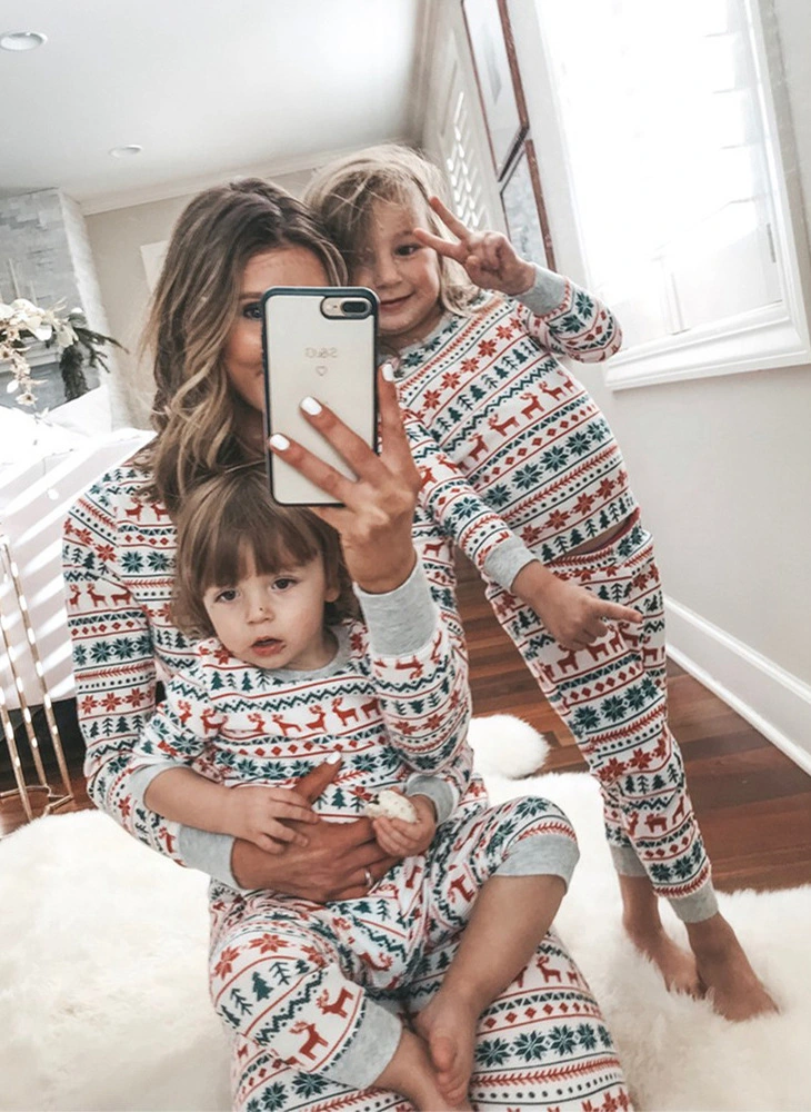 Parent-Child Clothing Whole Family Clothing Spring and Autumn Christmas New Styles Parent-Child Home Clothing Suit Pajamas Wholesale