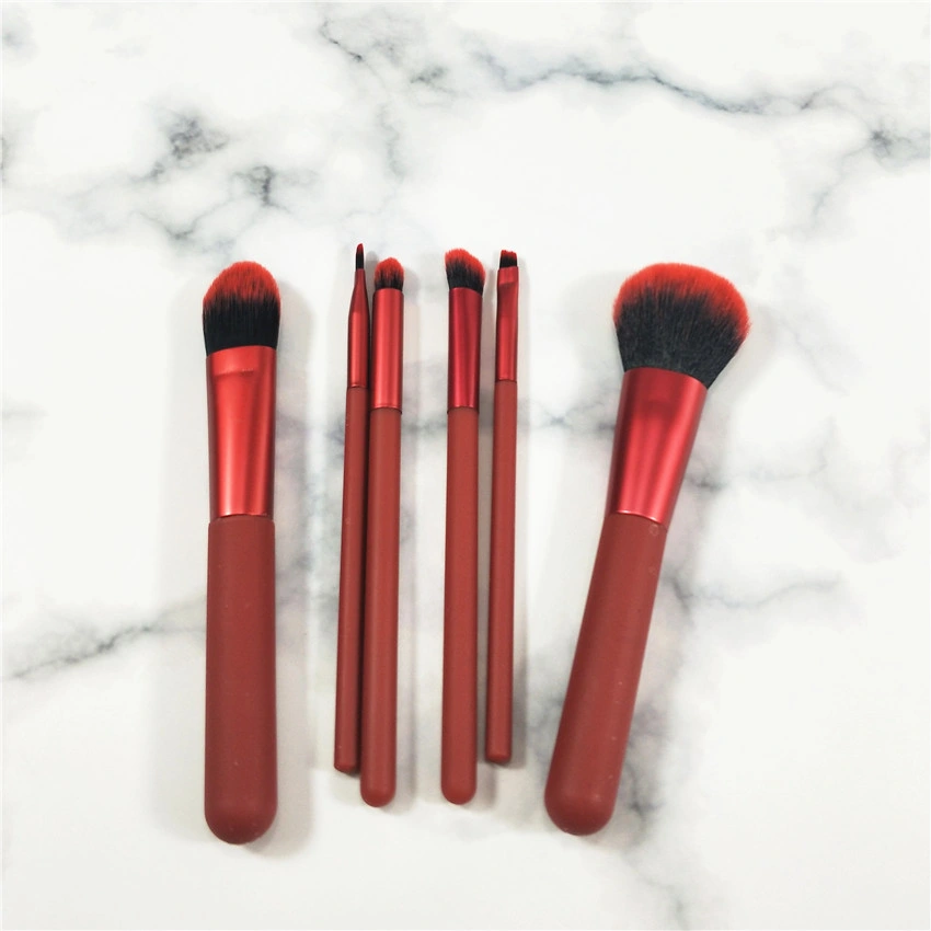 Hochwertige Make-up Pinsel Schönheit Werkzeuge Kunststoff Griff 6PCS Custom Logo Travel Red Make-Up Pinsel Set