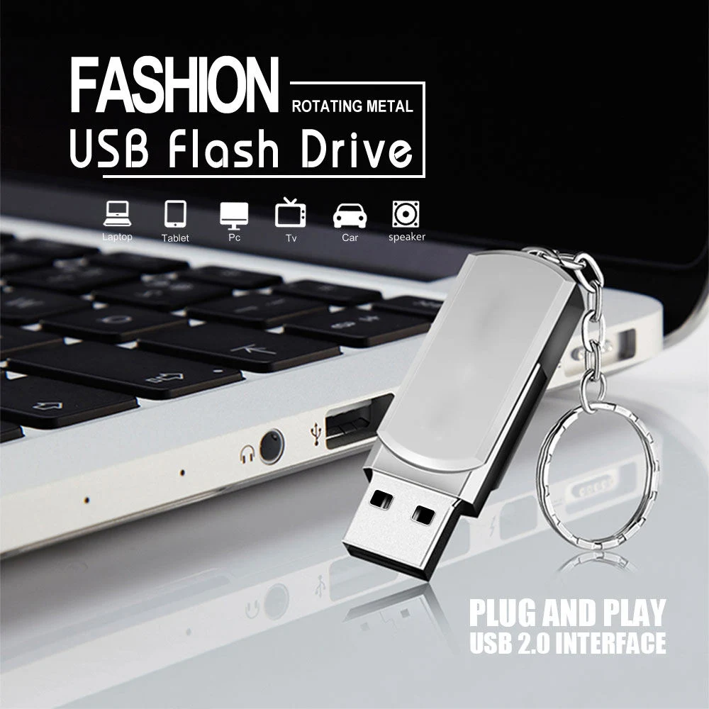 Clé USB Flash Drive Flash étanche métal Silver 64 Go 32 Go Disque dur 8 Go Pendrive128 Go avec clé Ring U USB 2.0