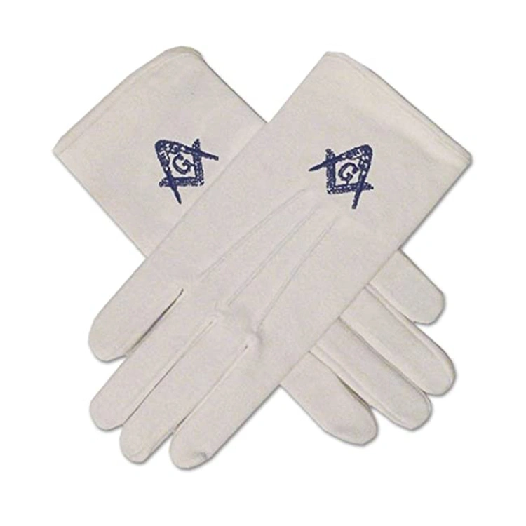 Masonic Freemasons Three Ribs Thick Cotton Stretch Embroidered White Gloves