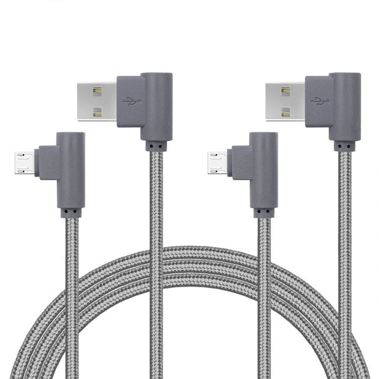 Codo de 90 grados Cargador cable de datos Micro Trenzado para Samsung