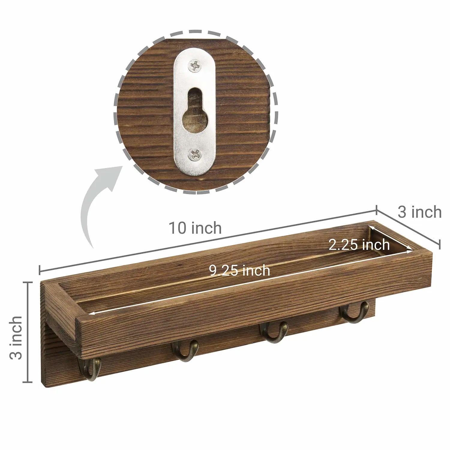 Schwimmende Wandregal mit Haken Dunkel Braun Holz Eingang Lagerung Regal