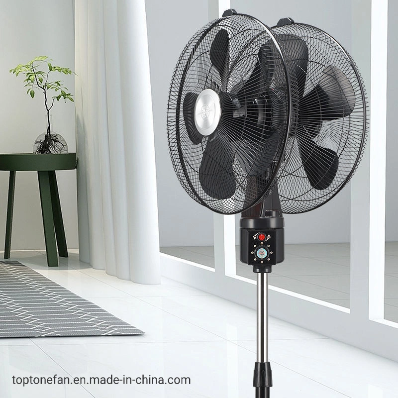 Ventilador de soporte para exteriores de pedestal de oscilación de 360 grados con dos lados y 2 hojas.