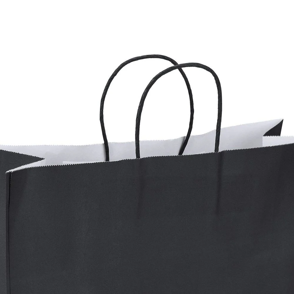 100% Black Recyclable Brand Kraft Paper Bag Logo Printed Paper Tote