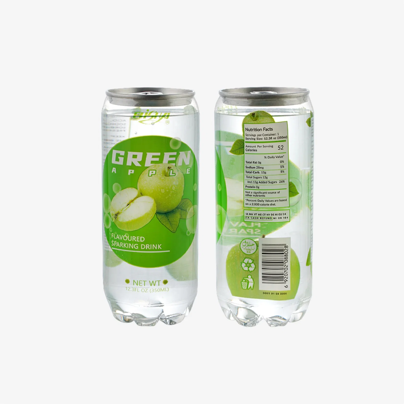 320ml Canned de Alta calidad sabor de Manzana Verde espumoso agua de Soda