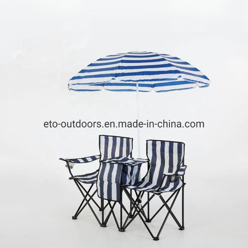 Hotsales Double Seats Beach Chair with Umbrella Sun Canopy Camping Chair with Cooler Bag Price 10%off