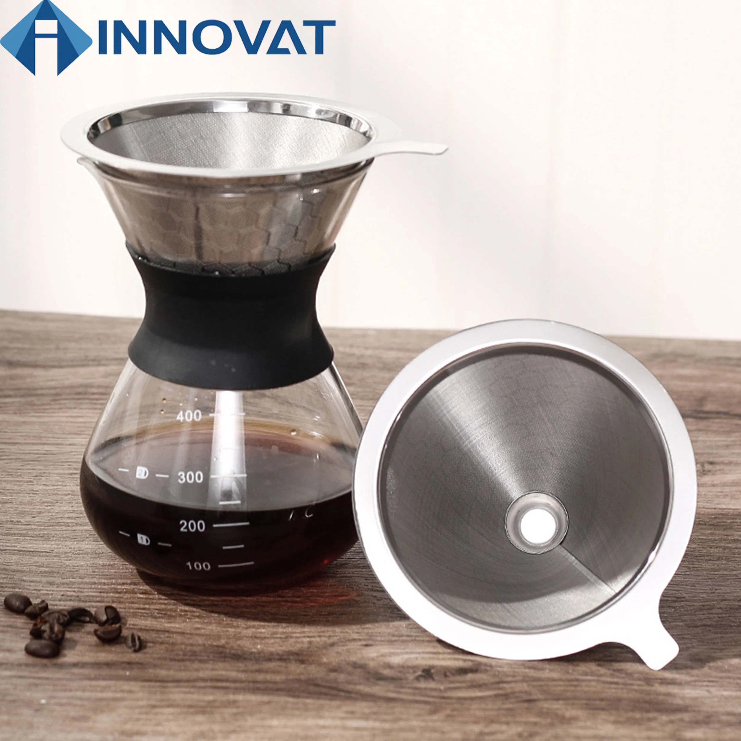 High quality/High cost performance V60 Coffee Maker Tools Pour Over Stainless Steel Coffee Filter Coffee Dripper Percolator Reusable Coffee Filter Drip Strainer Coffee Dripper Stainl