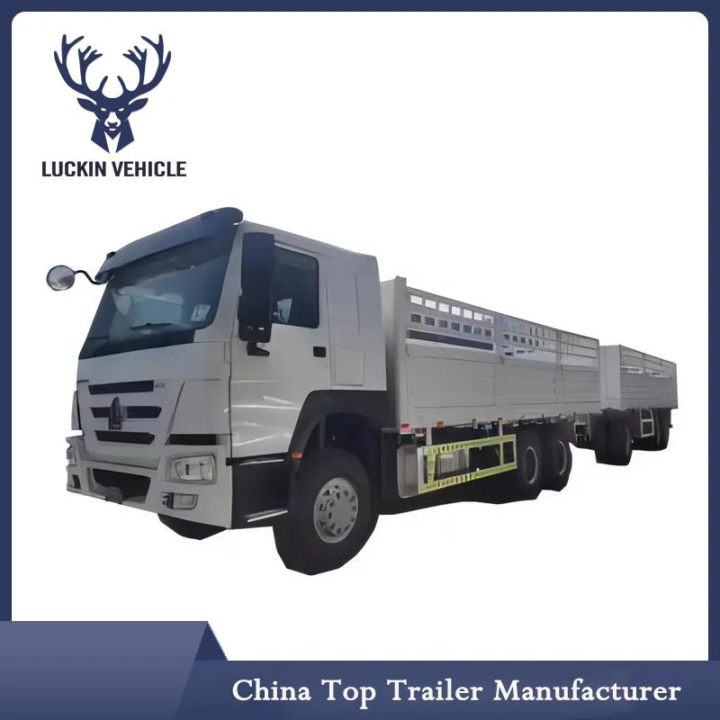 Sinotruck HOWO Customized 120 Cubic Meters Wagon Lorry Big Capacity 70tons Tandem Camion General Animals Cargo Truck with Dolly Drawbar Trailer