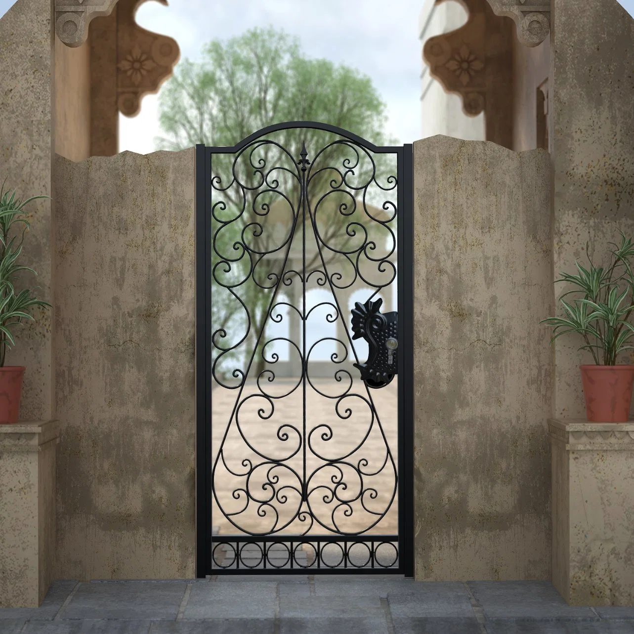 American Automatic Arm Swing Iron Gate, Simple Forged Main Iron Gate Galvanized