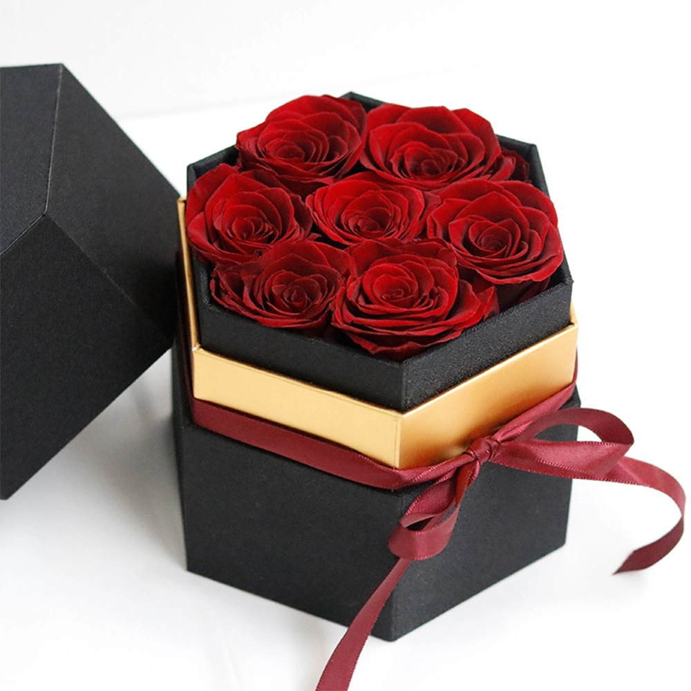 Regalo de lujo de San Valentín con 7 rosas eternas en regalo Caja