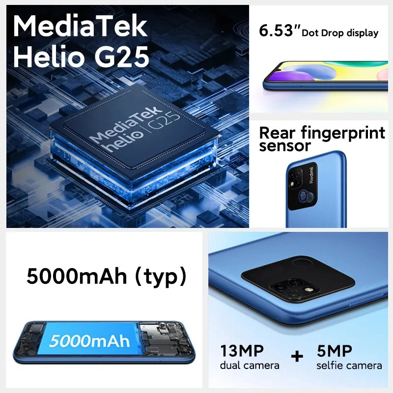 Аккумулятор MTK Helio G25 Octa Core 64 МП, 5000 мАч, 128 ГБ Мобильный телефон с быстрой зарядкой 10 Вт.