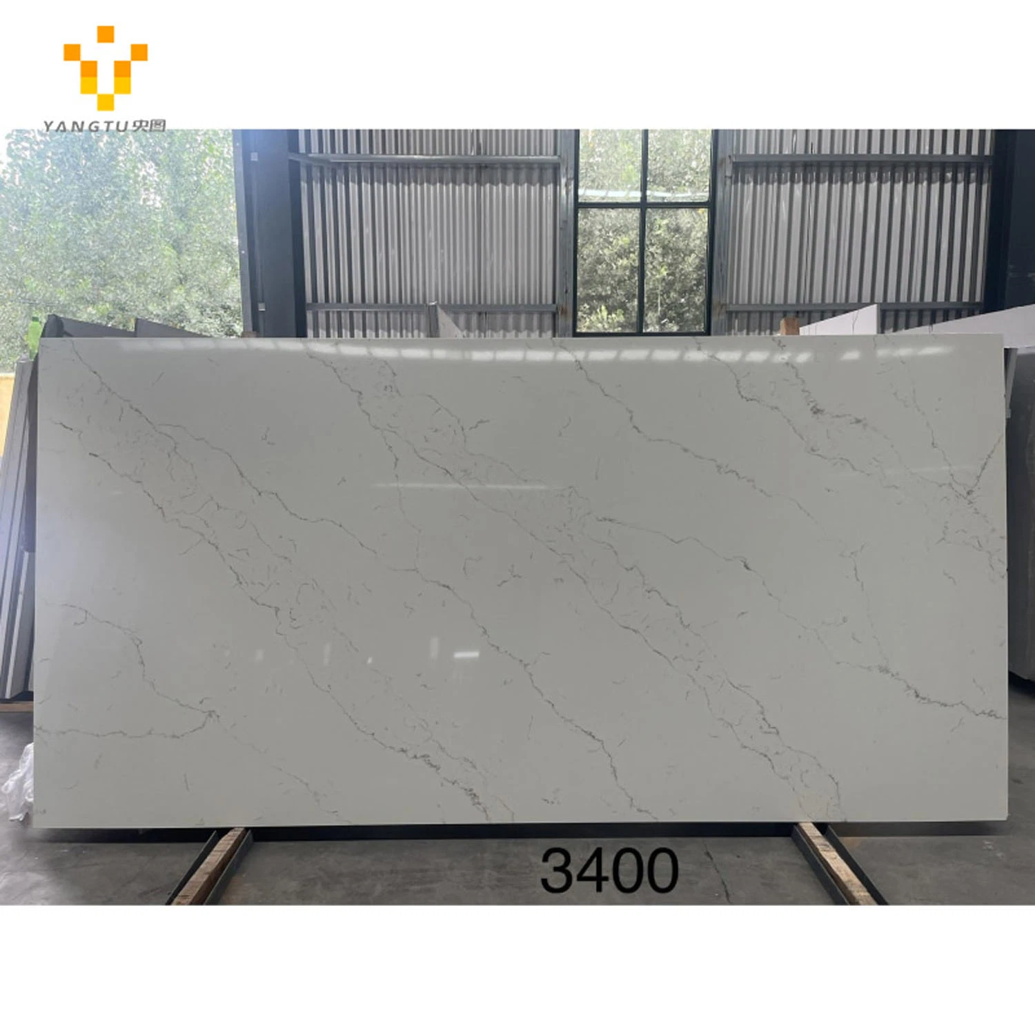 Prefabricated White Quartz Countertop Slab Calacatta Quartz Countertop Light Veins White Modern Kitchen