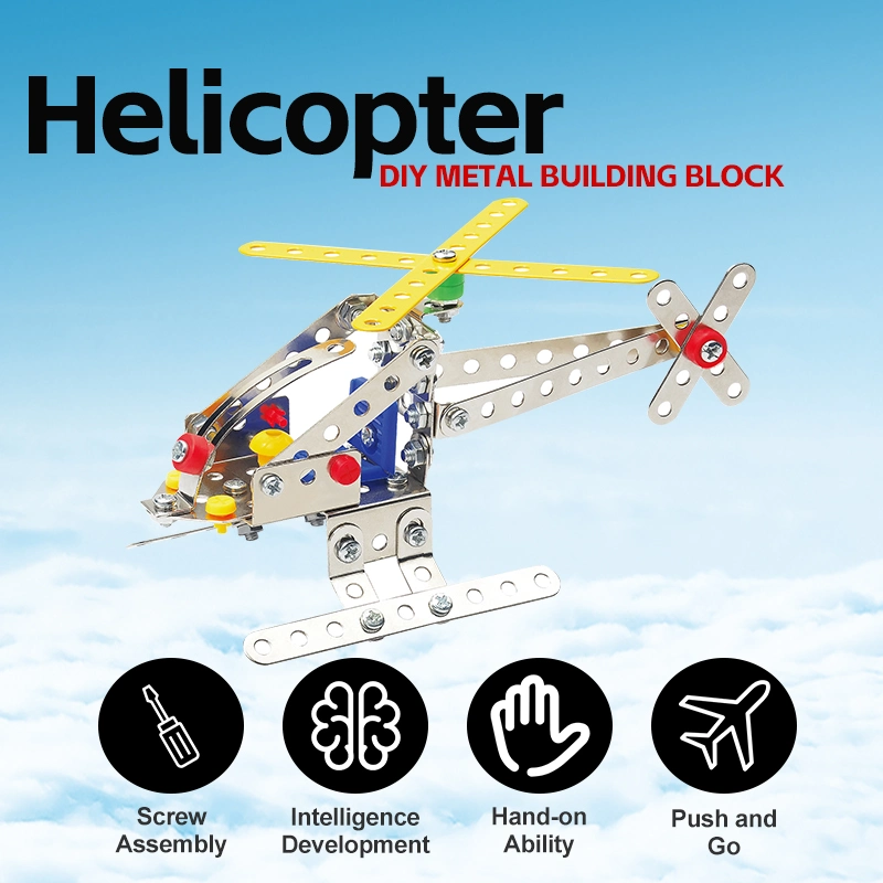 117PCS Assembly Aircraft Model Kit Metal Children Construction Play Set Steel Helicopter Toys Building Blocks for Kids and Adult