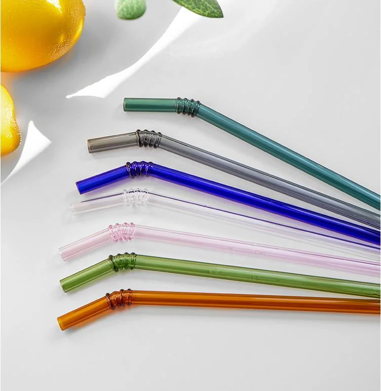 Custom Logo High Borosilicate Straw Glass Drinking Straw Pyrex Clear Paja de vidrio con cepillo de limpieza