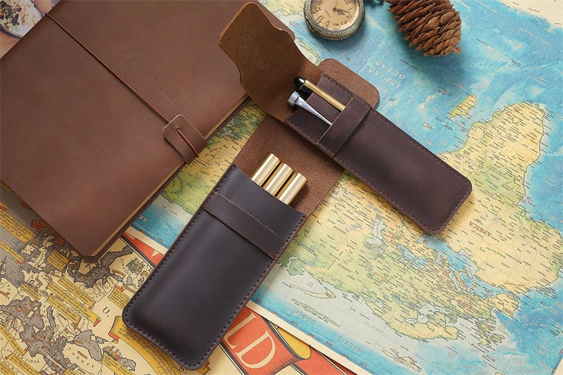 Leather Pen Bags Custom Pencil Pouch Zipper Stationery Pencil Case