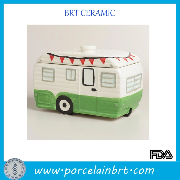 Special Glazed Automobile Car Shaped Porcelain Camper Van Cookie Jar Containers