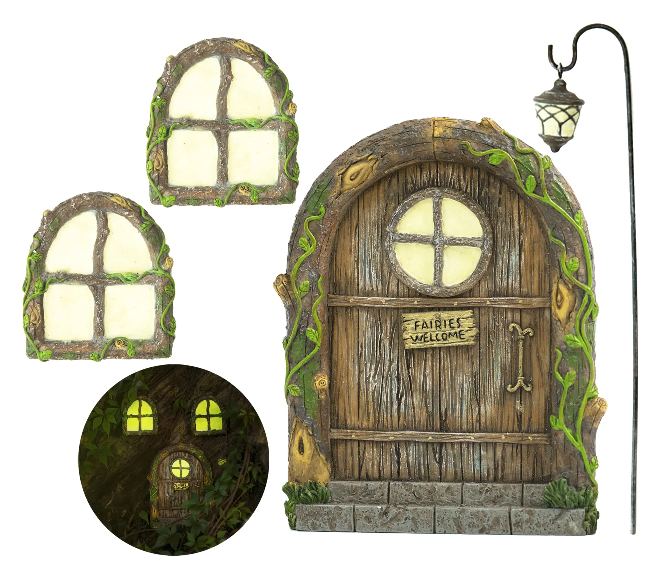 Fairy Garden Door Windows Miniature Accessories Bonus Lantern Garden Outdoor Decor