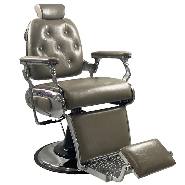 Durable Salon Furniture with Big Heavy Duty Pump Gray Vintage Barber Chairs