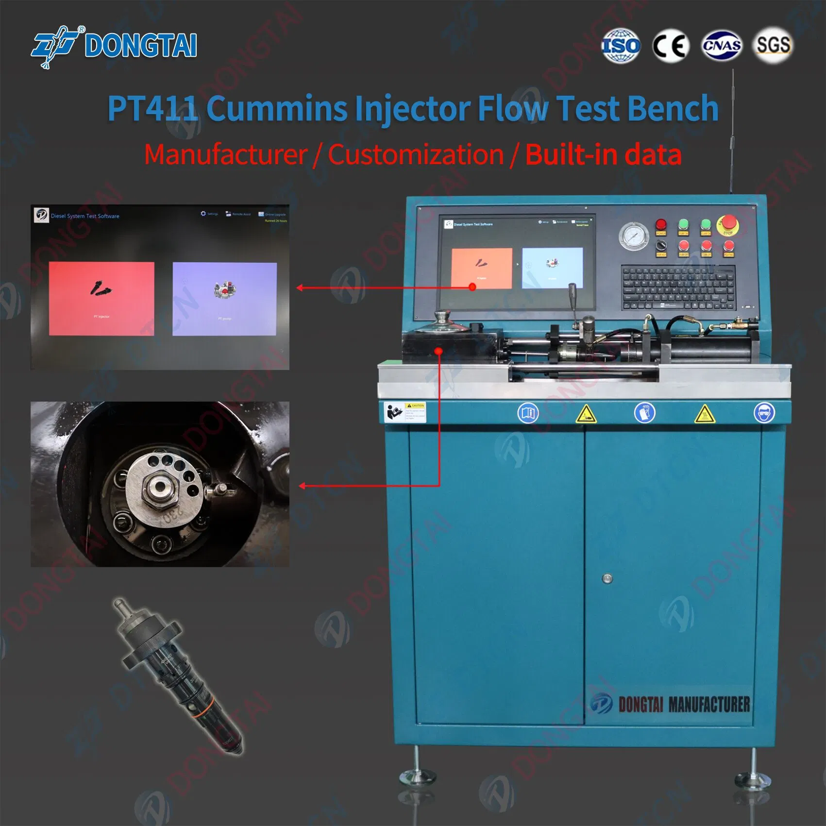 PT411 для Cumm1ns стенд для проверки расхода форсунки дизельного двигателя на испытательном стенде
